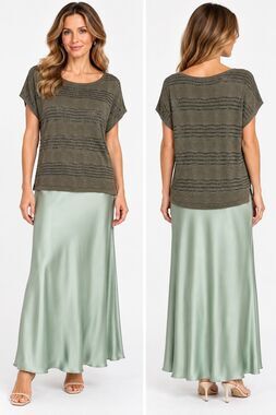 Monari Italian Designer Metallic Knit Top Textured Olive Green Size L See Notes